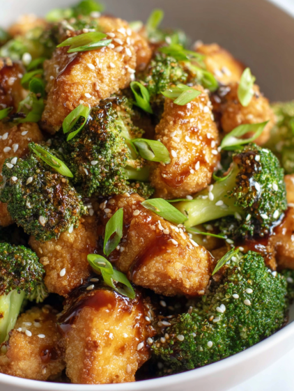 A plate of food with broccoli and chicken.