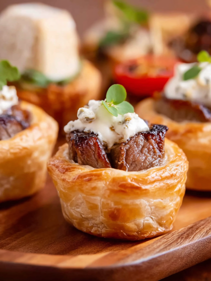 A plate of beef wellington bites.