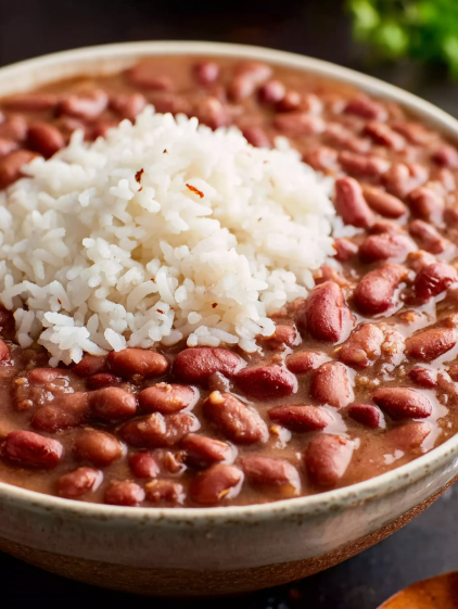 A bowl of red beans and rice.