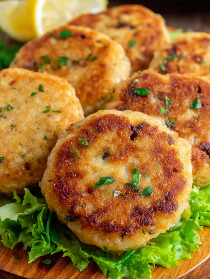 Chicken patties on a plate.