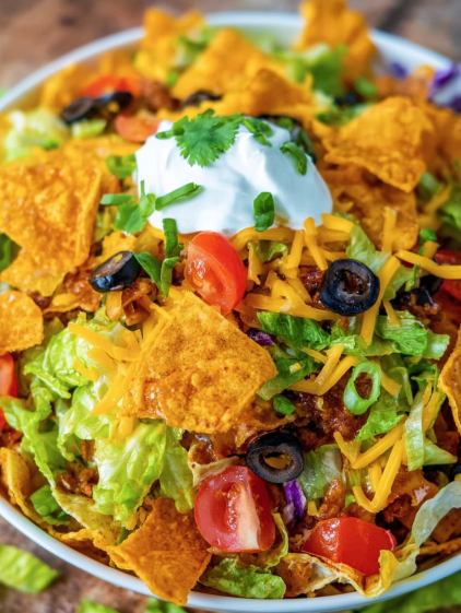 A bowl of Doritos Taco Salad.