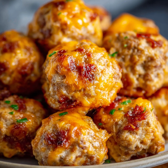 A plate of cream cheese sausage balls.