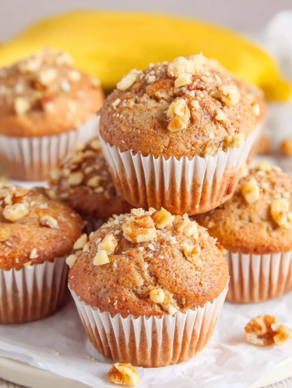 A stack of banana nut muffins.