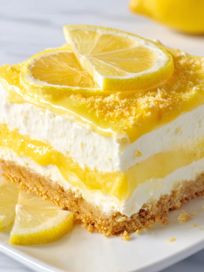 A slice of lemon delight cake.