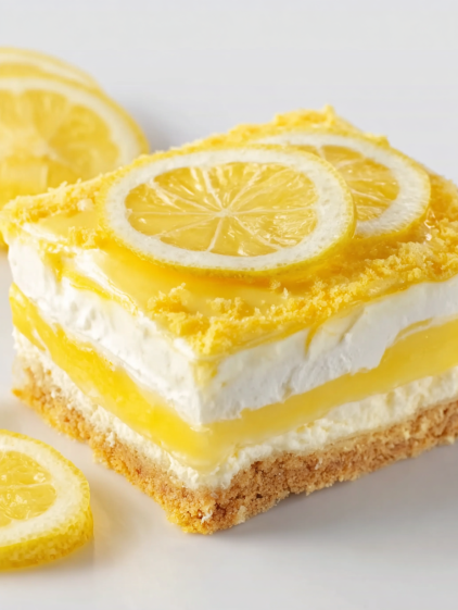 A slice of lemon delight cake.