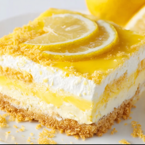 A slice of lemon delight cake.