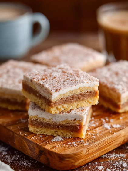 Brown sugar pop tart bars on a wooden table.