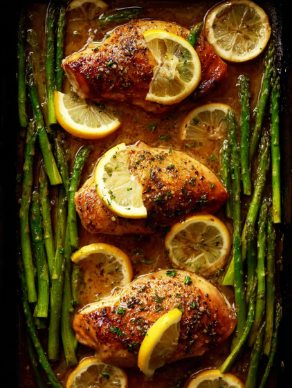 Chicken with lemon and asparagus.
