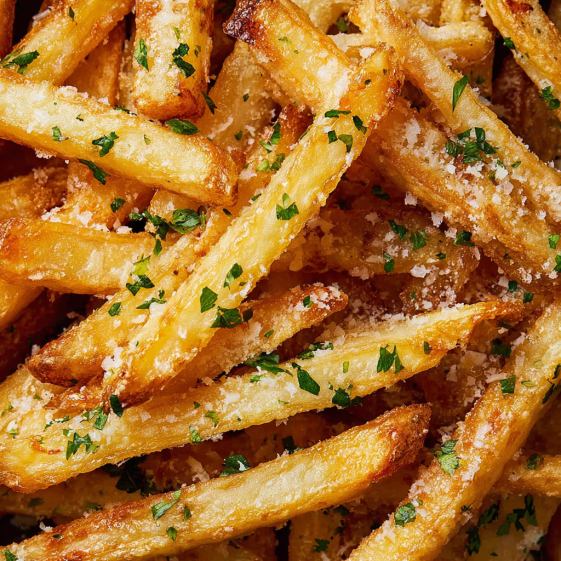 Crispy fries with parsley and cheese.