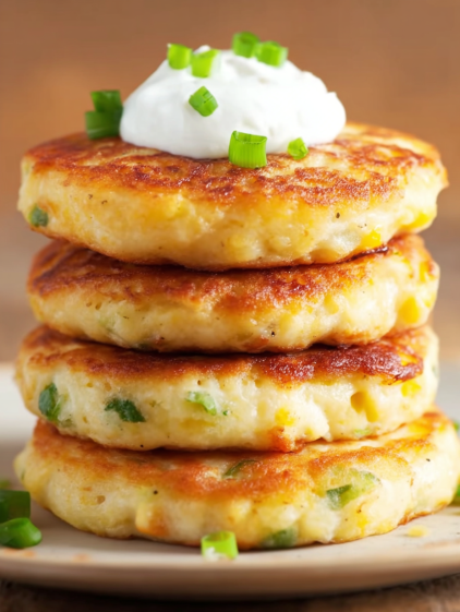 Potato cakes stacked on top of each other.