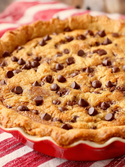 A slice of chocolate chip cookie pie.