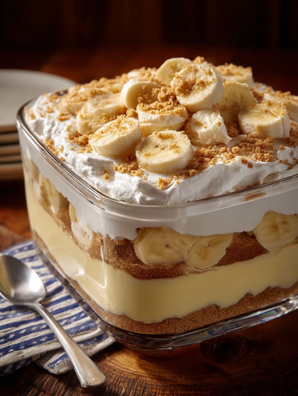 A creamy banana pudding layers dessert.