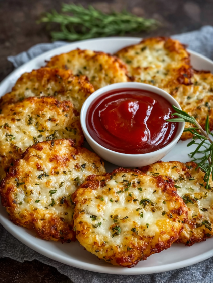 A plate of pizza with ketchup and parsley.