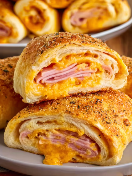 A plate of easy ham and cheese stromboli.