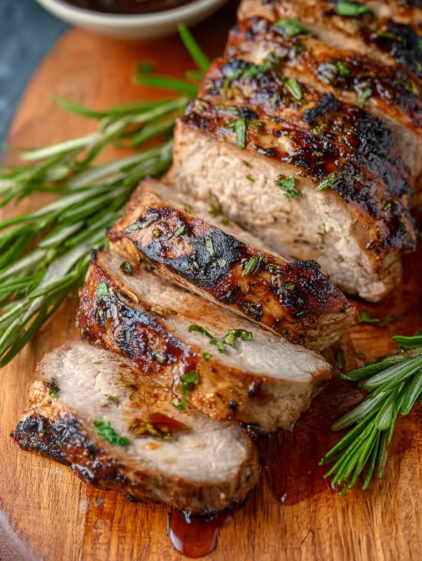 A piece of meat on a wooden cutting board.