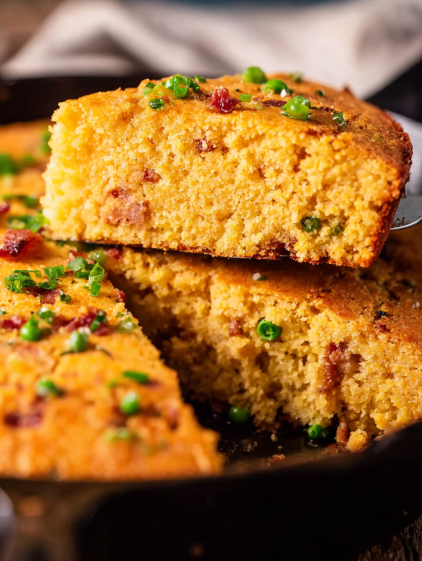 A slice of bacon cornbread.
