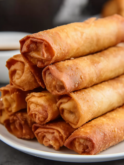 A stack of Filipino lumpia.