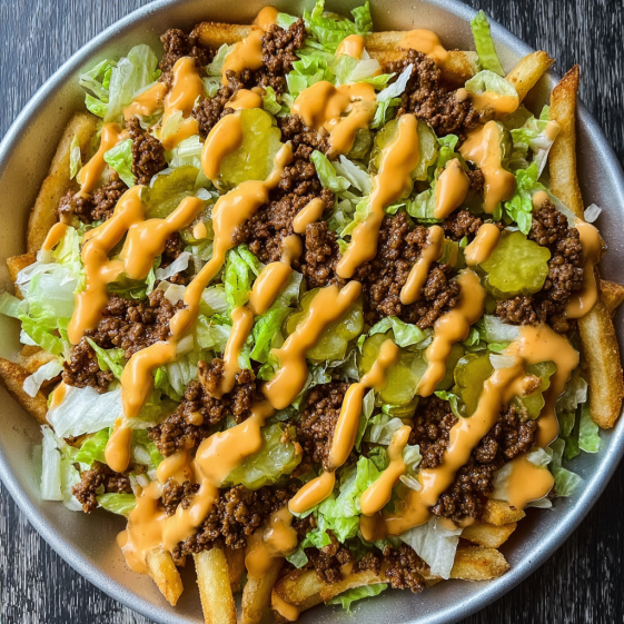 A plate of Big Mac Loaded Fries.