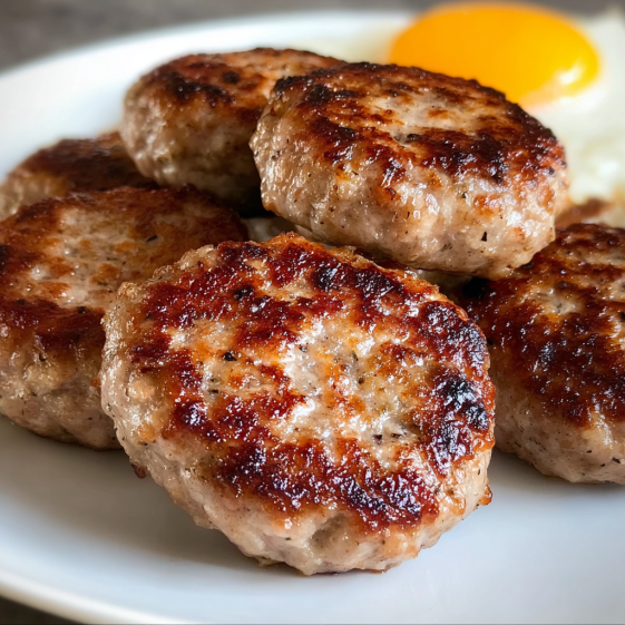 A plate of sausages with an egg on top.