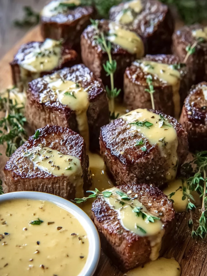 A plate of garlic butter steak bites.