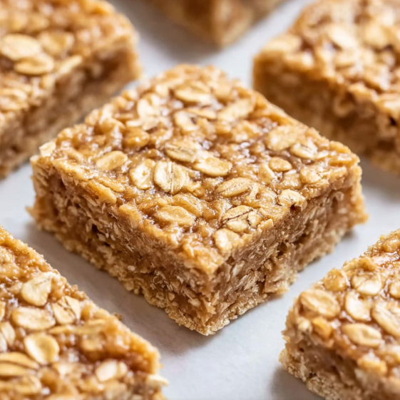 A square of baked oatmeal breakfast bars.