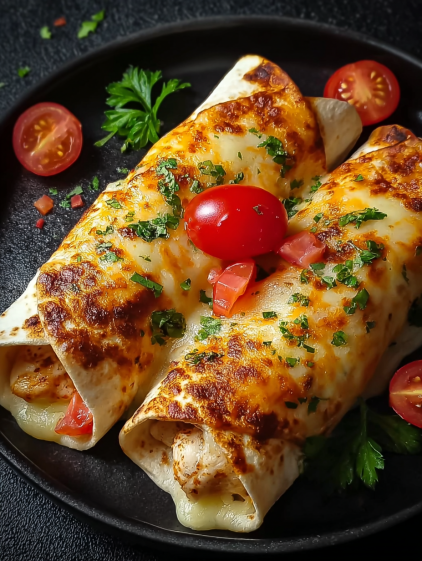A plate of food with a tomato on top.