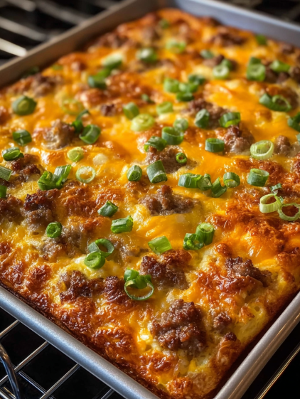 A pan of food with green onions on top.