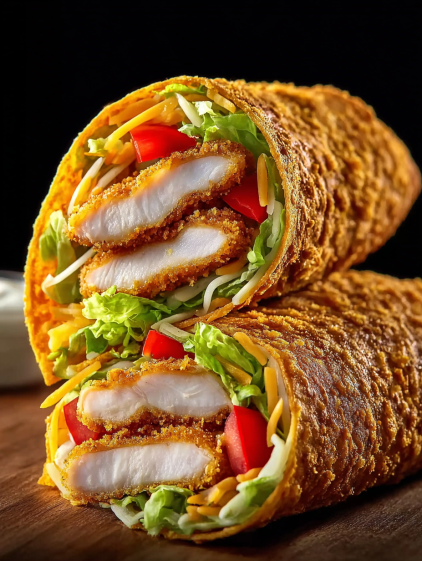 A delicious chicken and cheese wrap.