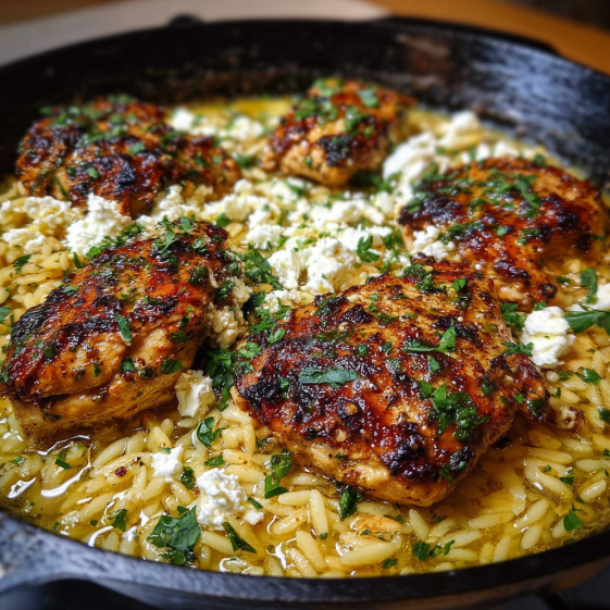 A pan of food with chicken and rice.