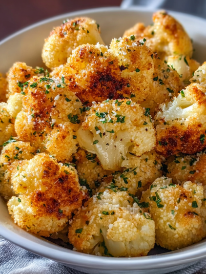 A bowl of cauliflower with Parmesan cheese.
