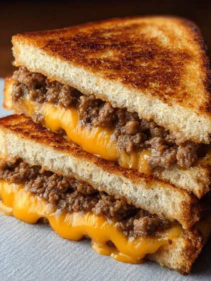 A sandwich with meat and cheese on it.