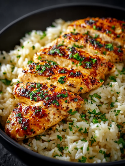 A dish of chicken in a black bowl.