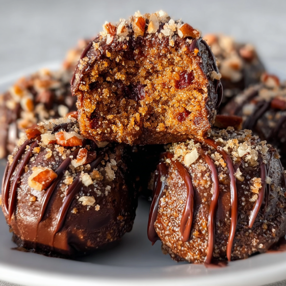A plate of pecan pie brownie bombs.