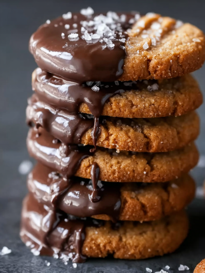 Salted chocolate dipped peanut butter cookies.