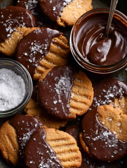 Salted chocolate dipped peanut butter cookies.