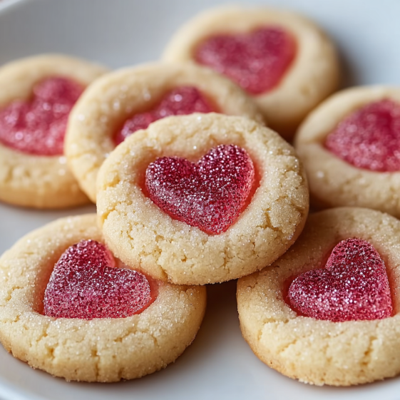 A plate of cookies with hearts on them.