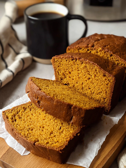 A loaf of moist spiced sweet potato bread.