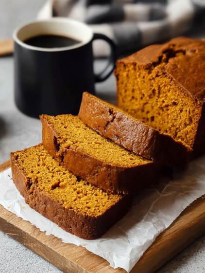 A loaf of moist spiced sweet potato bread.