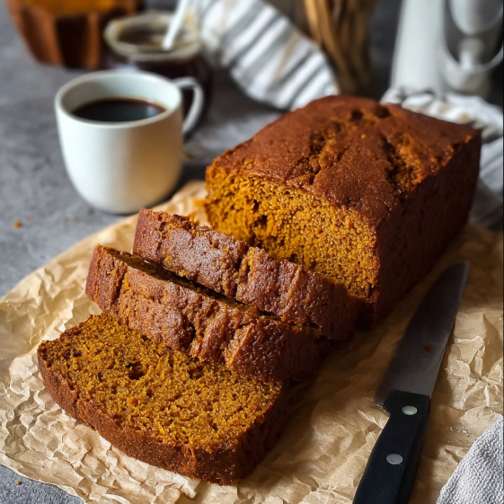 A loaf of moist spiced sweet potato bread.