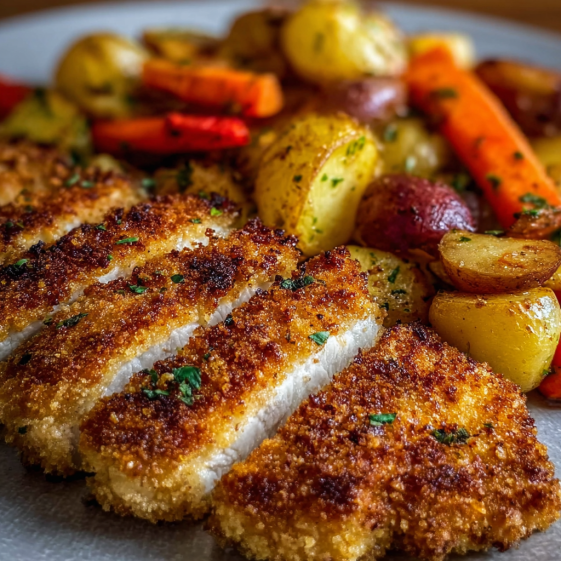 A plate of food with chicken and vegetables.