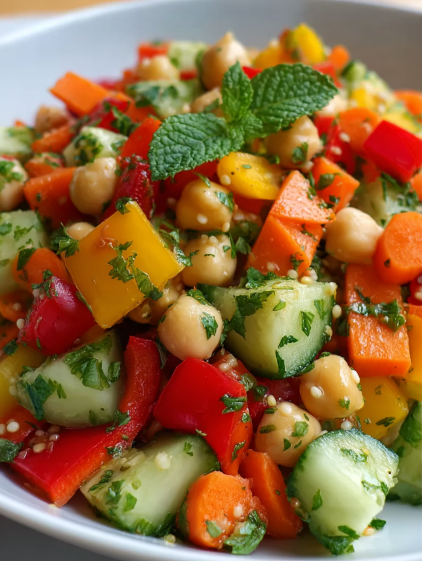 A colorful salad with various vegetables.