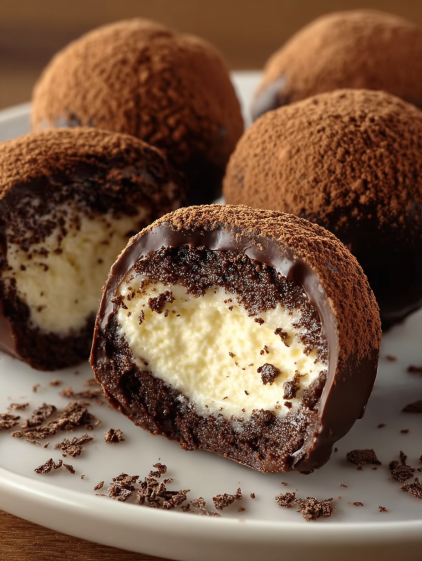 A plate of chocolate truffles.