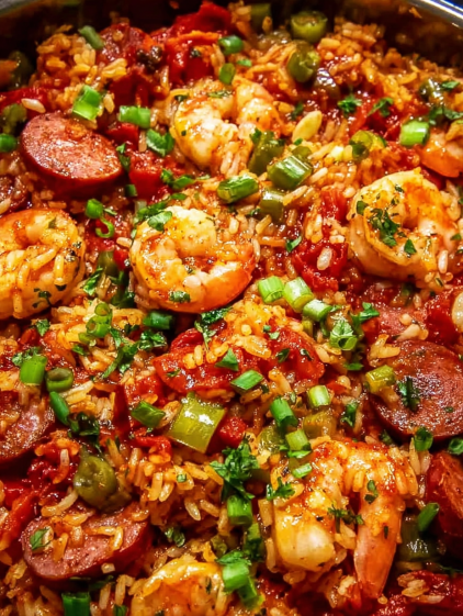 A close up of a delicious hearty Creole Jambalaya.