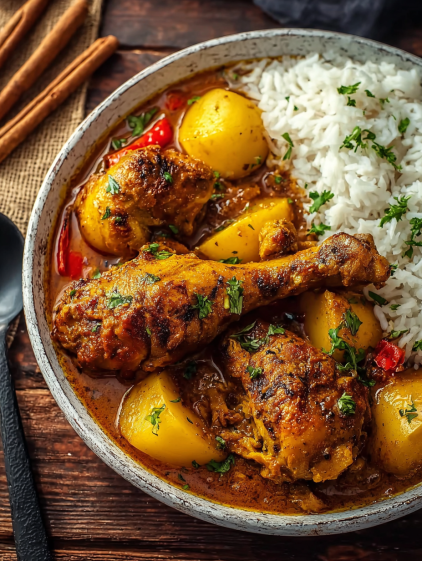 A plate of food with rice and meat.