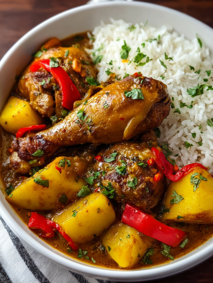 A bowl of food with rice and meat.