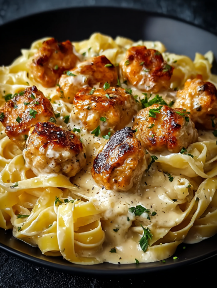 A plate of food with meatballs and pasta.
