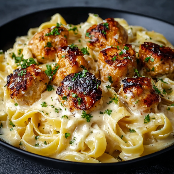 A plate of food with meatballs and pasta.