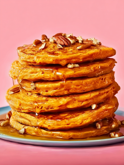 A stack of sweet potato buttermilk pancakes.