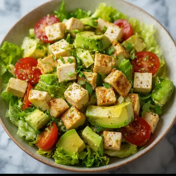 A bowl of chicken and avocado salad.