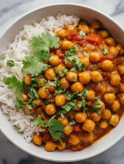 A bowl of rice and chickpeas.